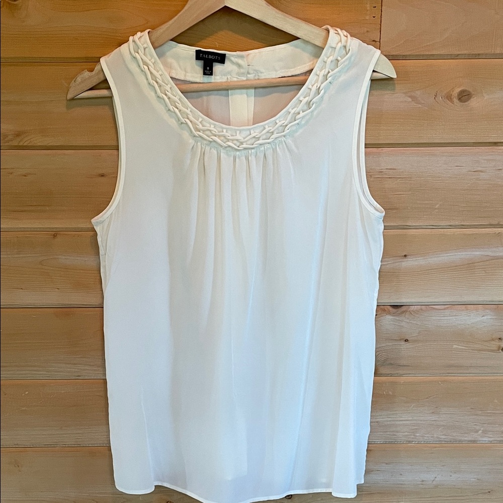 Talbots Ivory Silk Sleeveless Top with Braided Detail